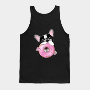 French bulldog lovers, sweet frenchie black and white with pink donuts Tank Top